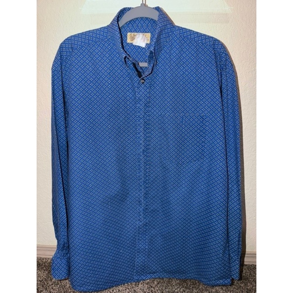 Wrangler 20X Mens Blue Diamond Print Western Competition Button Down Shirt XL
